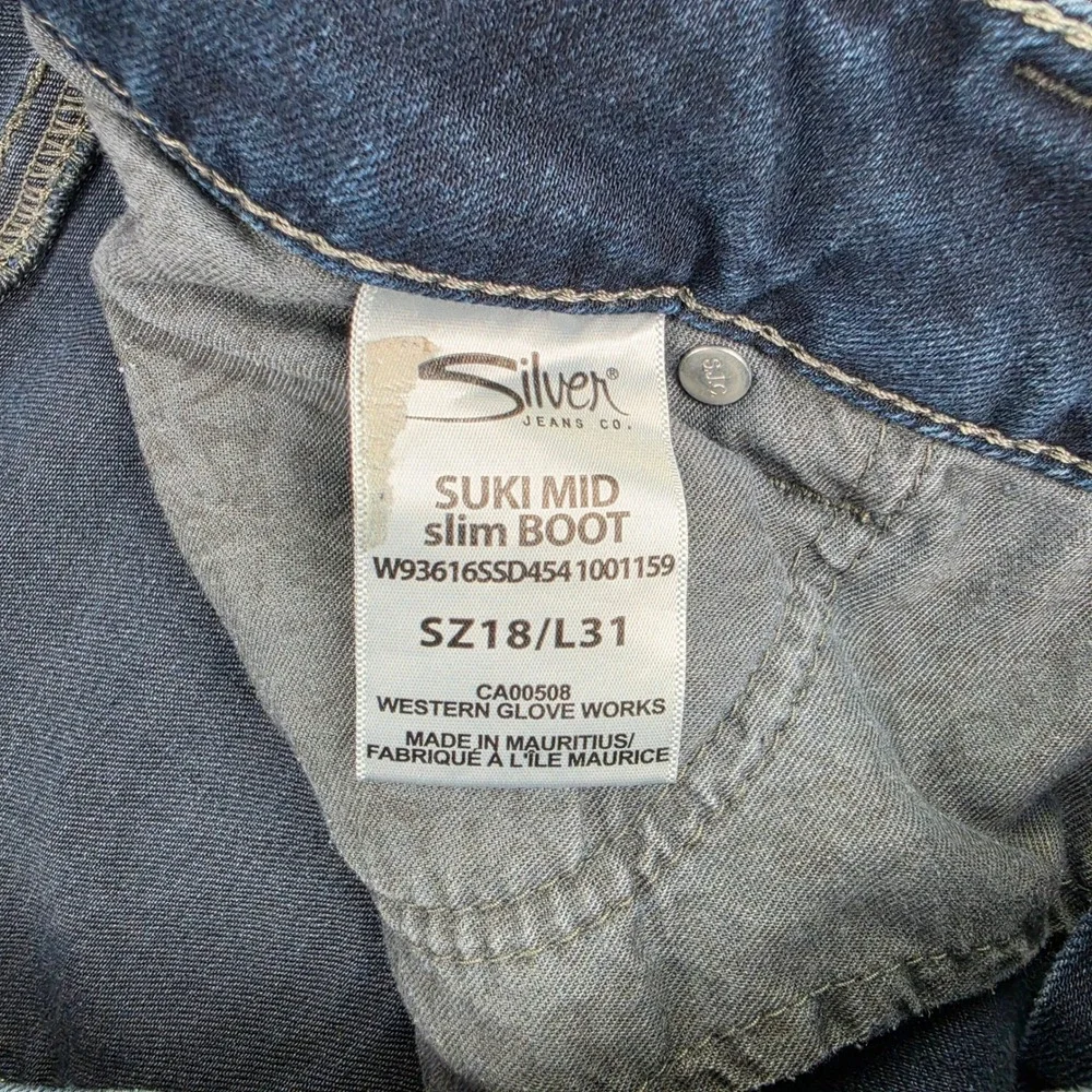 Silver Suki Mid Slim Boot Jeans Women's 18 Dark Wash Denim Super Stretch Blue